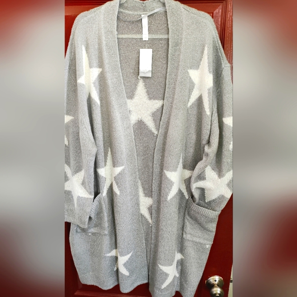 NWT Lane Bryant Gray w/ White Stars Cardigan, Size 18-20 #50 - Picture 1 of 9